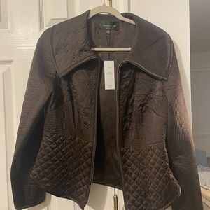 Hilton Hollis Chocolate Brown SILK Jacket- Size 8, NWT. MSRP shows $495